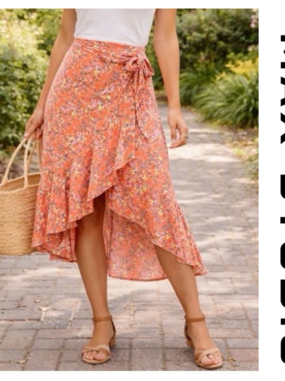 Max Studio Coral Floral High-Low Wrap Skirt